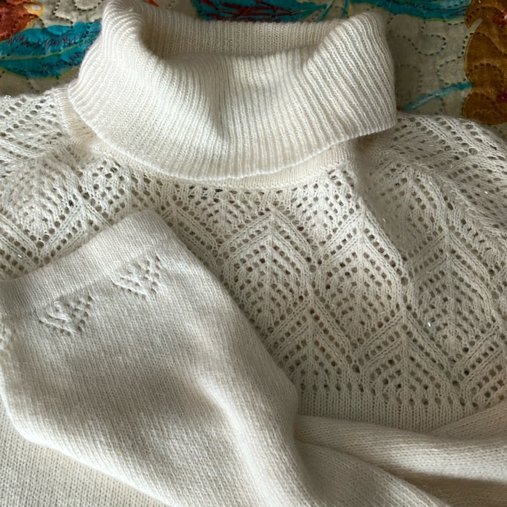 Lightweight winter cream sweater with beaded detailing. XL.